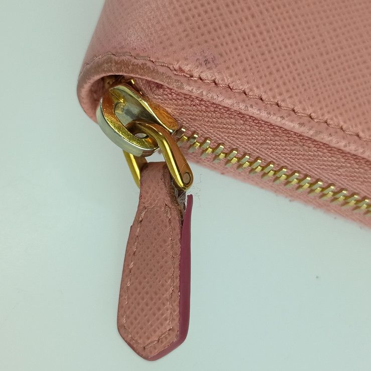 Prada Long Wallet 1ml506 Pink Saffiano Leather Women's Round Zipper Gold