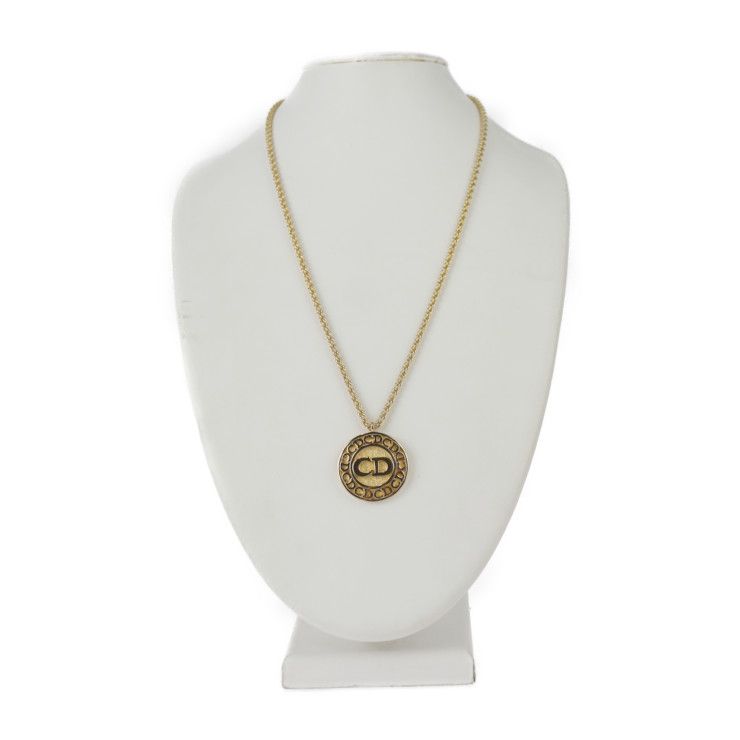 Christian DIOR CD Logo Necklace - Metal Gold Pendant Circle