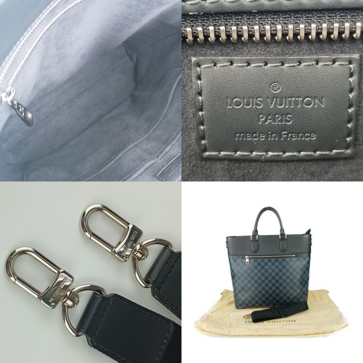 Louis Vuitton Tote Bag Newport N41588 Navy Silver Hardware Damier Cobalt Canvas
