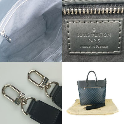 Louis Vuitton Tote Bag Newport N41588 Navy Silver Hardware Damier Cobalt Canvas