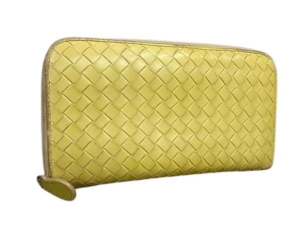 Bottega Veneta Wallet Intrecciato - Yellow Leather Unisex Round Zipper Long