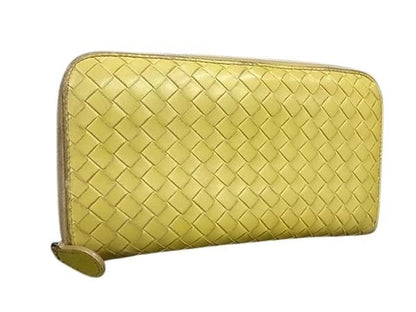 Bottega Veneta Wallet Intrecciato - Yellow Leather Unisex Round Zipper Long