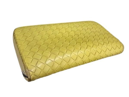 Bottega Veneta Wallet Intrecciato - Yellow Leather Unisex Round Zipper Long