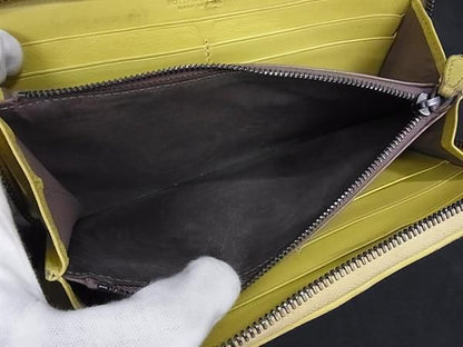 Bottega Veneta Wallet Intrecciato - Yellow Leather Unisex Round Zipper Long