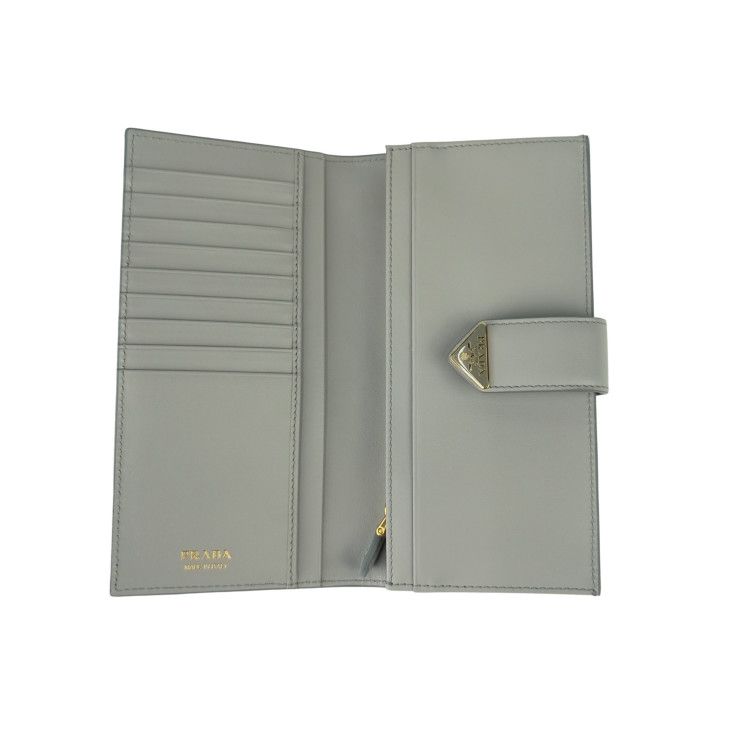 Prada Wallet City Calf Tab 1mv025 Light Gray Leather Women's Bifold Long Wallet