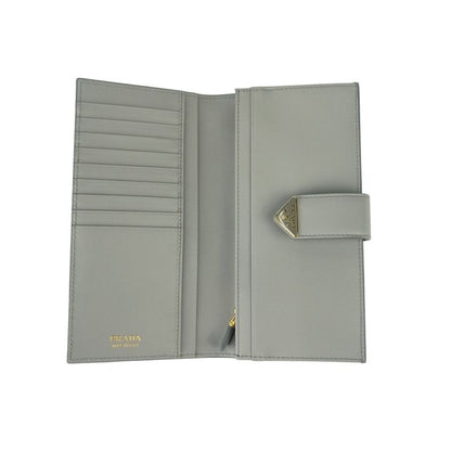 Prada Wallet City Calf Tab 1mv025 Light Gray Leather Women's Bifold Long Wallet
