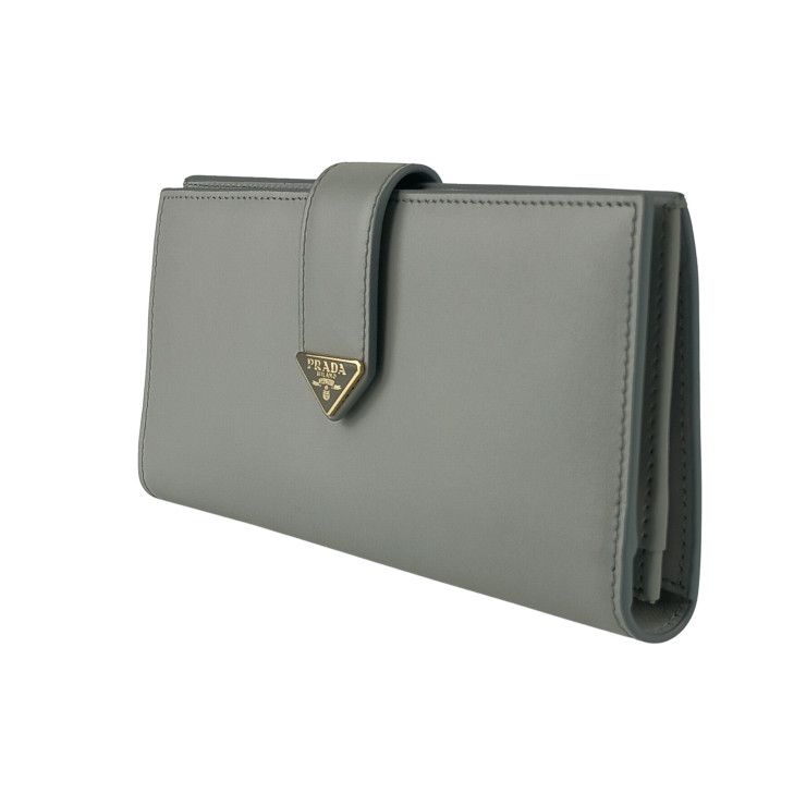 Prada Wallet City Calf Tab 1mv025 Light Gray Leather Women's Bifold Long Wallet