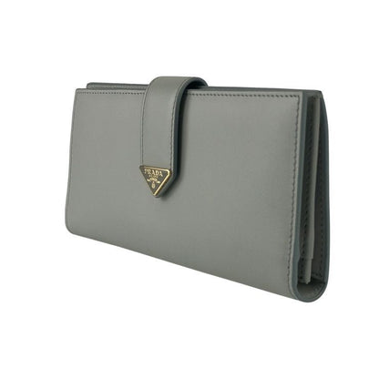 Prada Wallet City Calf Tab 1mv025 Light Gray Leather Women's Bifold Long Wallet