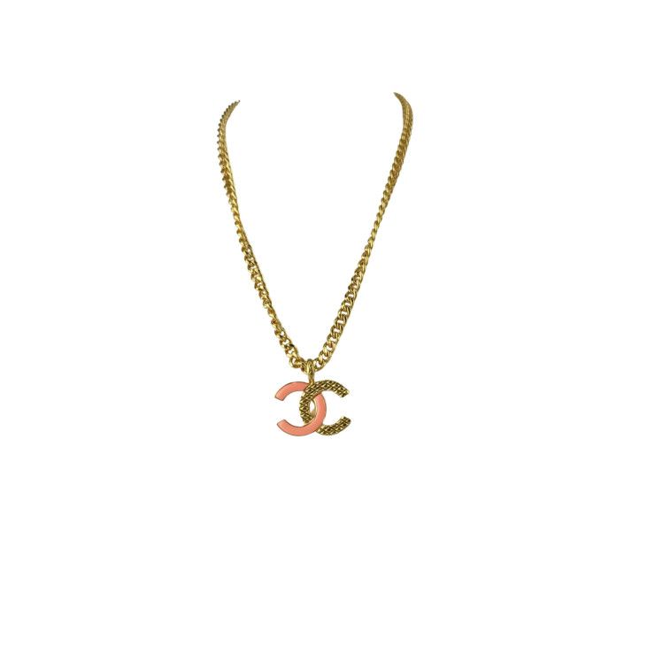 Chanel Necklace Coco Mark Necklace - Gold Pink Metal Ladies Super Excellent