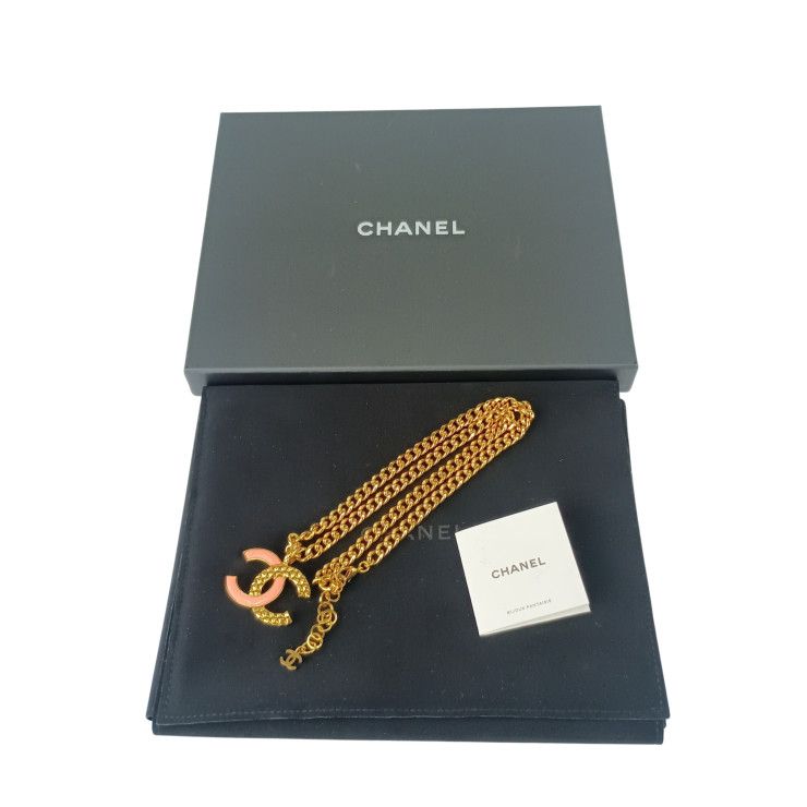 Chanel Necklace Coco Mark Necklace - Gold Pink Metal Ladies Super Excellent