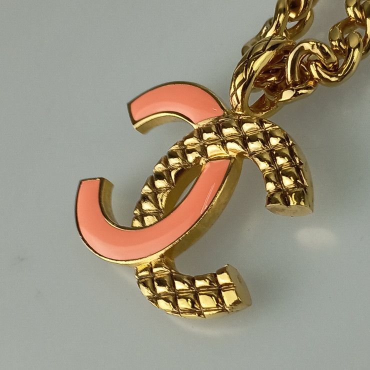 Chanel Necklace Coco Mark Necklace - Gold Pink Metal Ladies Super Excellent