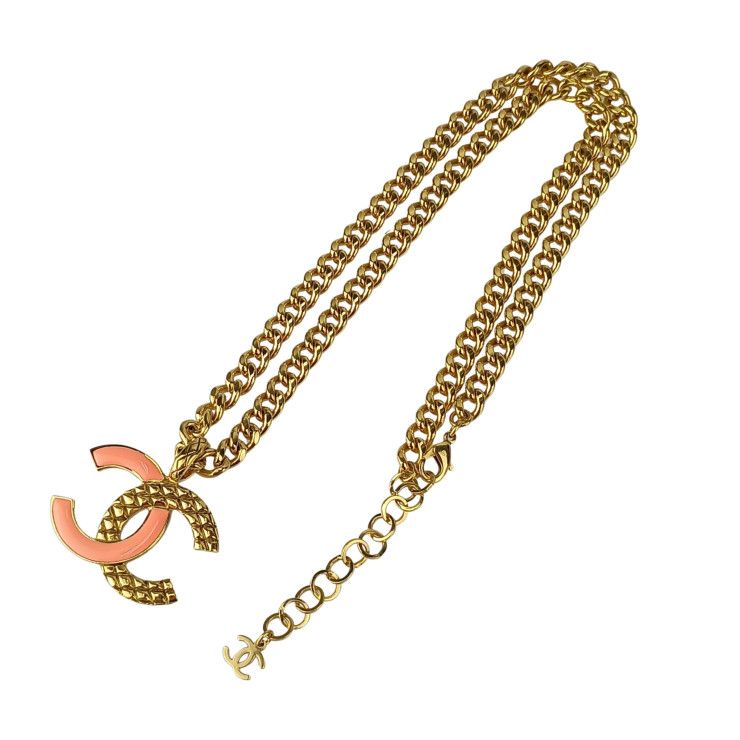 Chanel Necklace Coco Mark Necklace - Gold Pink Metal Ladies Super Excellent