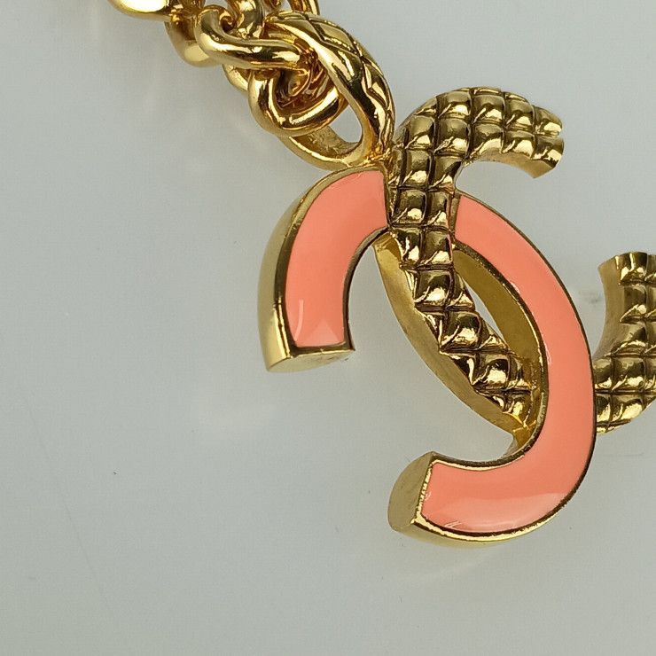 Chanel Necklace Coco Mark Necklace - Gold Pink Metal Ladies Super Excellent