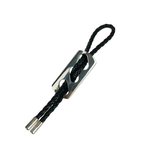 Hermes Key Holder Charm - Black Silver Leather Ag925 Unisex Braided