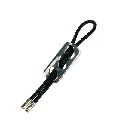 Hermes Key Holder Charm - Black Silver Leather Ag925 Unisex Braided