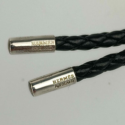 Hermes Key Holder Charm - Black Silver Leather Ag925 Unisex Braided