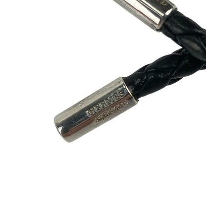 Hermes Key Holder Charm Black Silver Leather AG 925 Unisex Braided