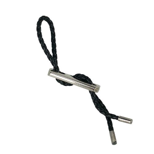 Hermes Key Holder Charm Black Silver Leather AG 925 Unisex Braided