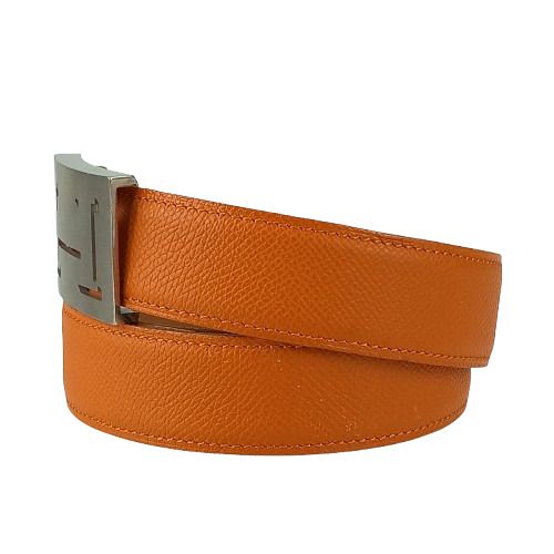 Hermes Belt Lucky Metal - Orange Epson Unisex Constance Reversible Silver