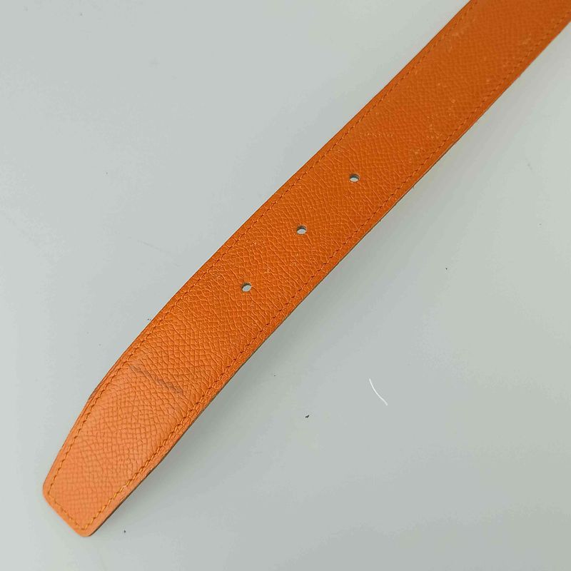 Hermes Belt Lucky Metal - Orange Epson Unisex Constance Reversible Silver