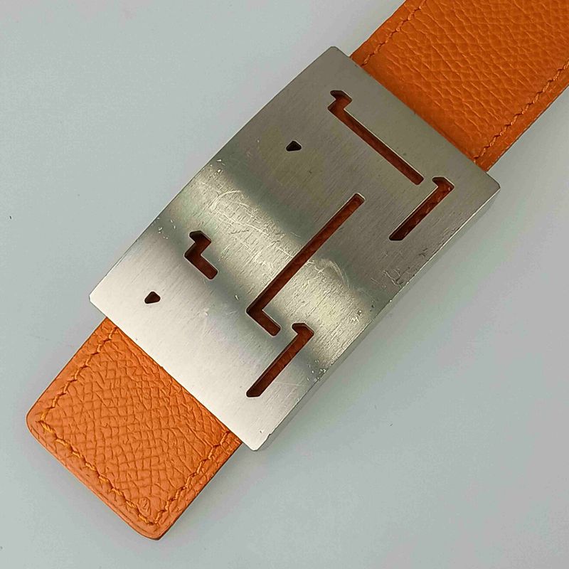 Hermes Belt Lucky Metal - Orange Epson Unisex Constance Reversible Silver