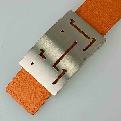 Hermes Belt Lucky Metal - Orange Epson Unisex Constance Reversible Silver