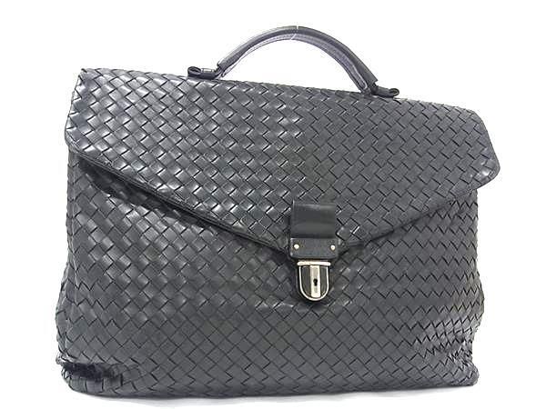 Bottega Veneta Business Bag Intrecciato 122139 Black Leather Men Silver Hardware