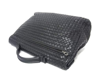 Bottega Veneta Business Bag Intrecciato 122139 Black Leather Men Silver Hardware