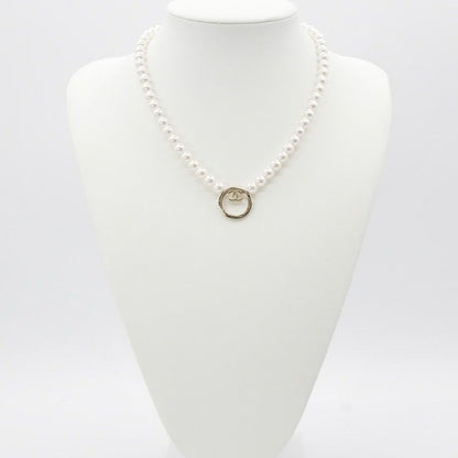 Chanel Necklace Pendant Choker Gold White Here Mark Circle