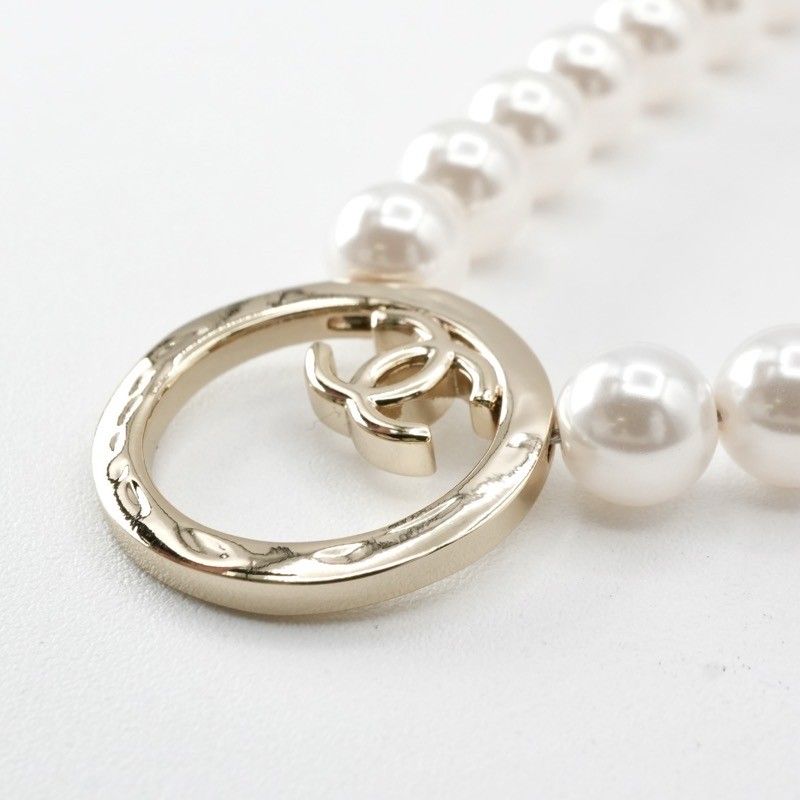 Chanel Necklace Pendant Choker Gold White Here Mark Circle