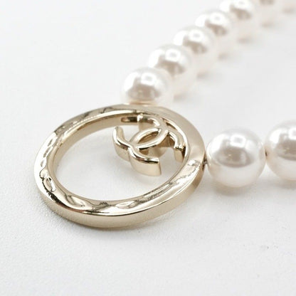 Chanel Necklace Pendant Choker Gold White Here Mark Circle