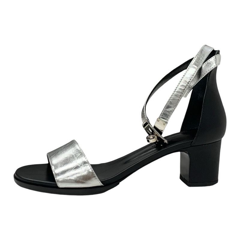 Hermes Manage Sandals Shoes Leather Silver Black Kelly Hardware Strap