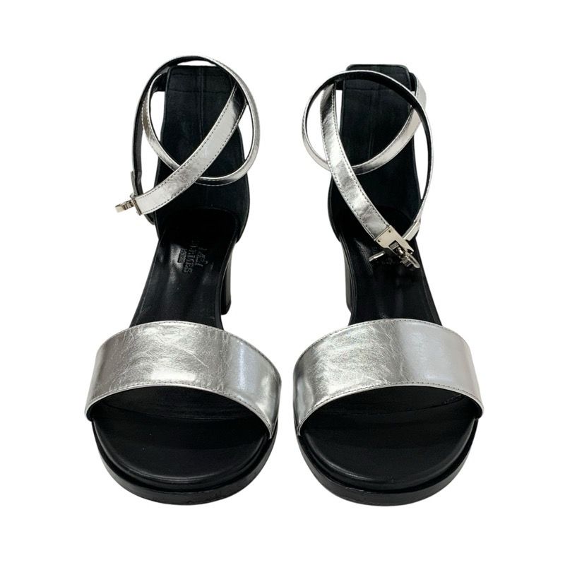 Hermes Manage Sandals Shoes Leather Silver Black Kelly Hardware Strap