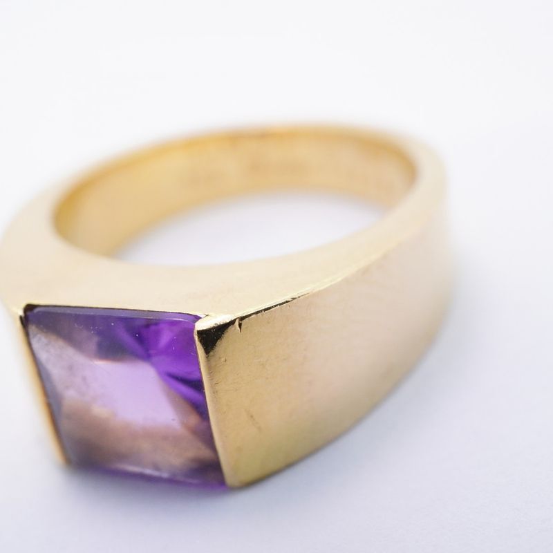 Cartier Ring Tank 18K Yellow Gold Yellow Gold Amethyst Purple #54 Ladies