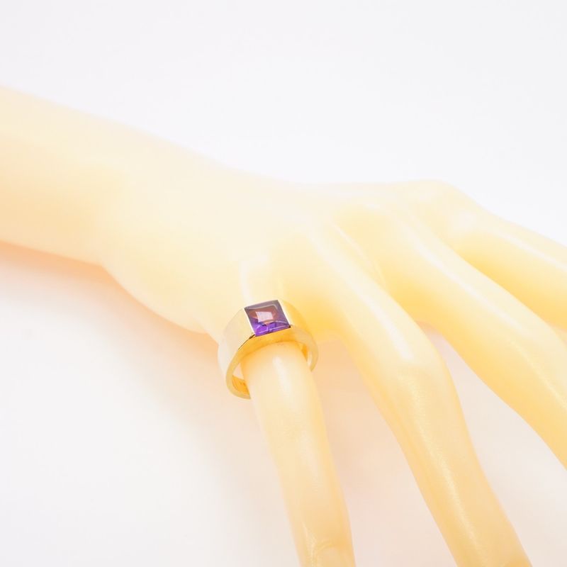 Cartier Ring Tank 18K Yellow Gold Yellow Gold Amethyst Purple #54 Ladies