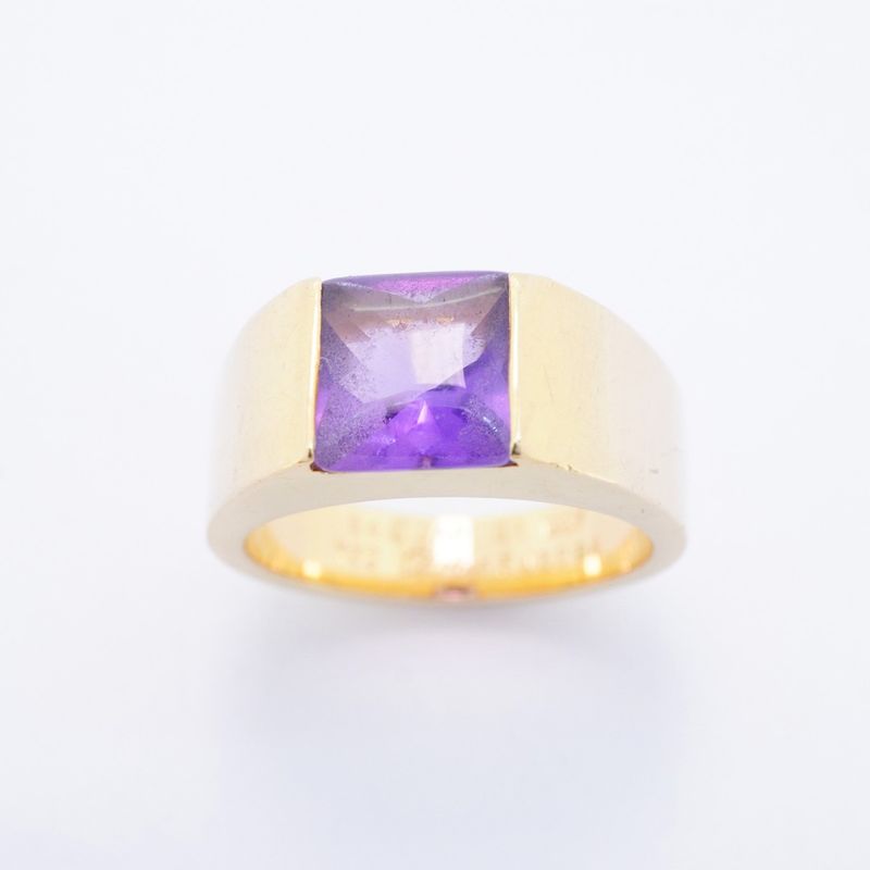 Cartier Ring Tank 18K Yellow Gold Yellow Gold Amethyst Purple #54 Ladies