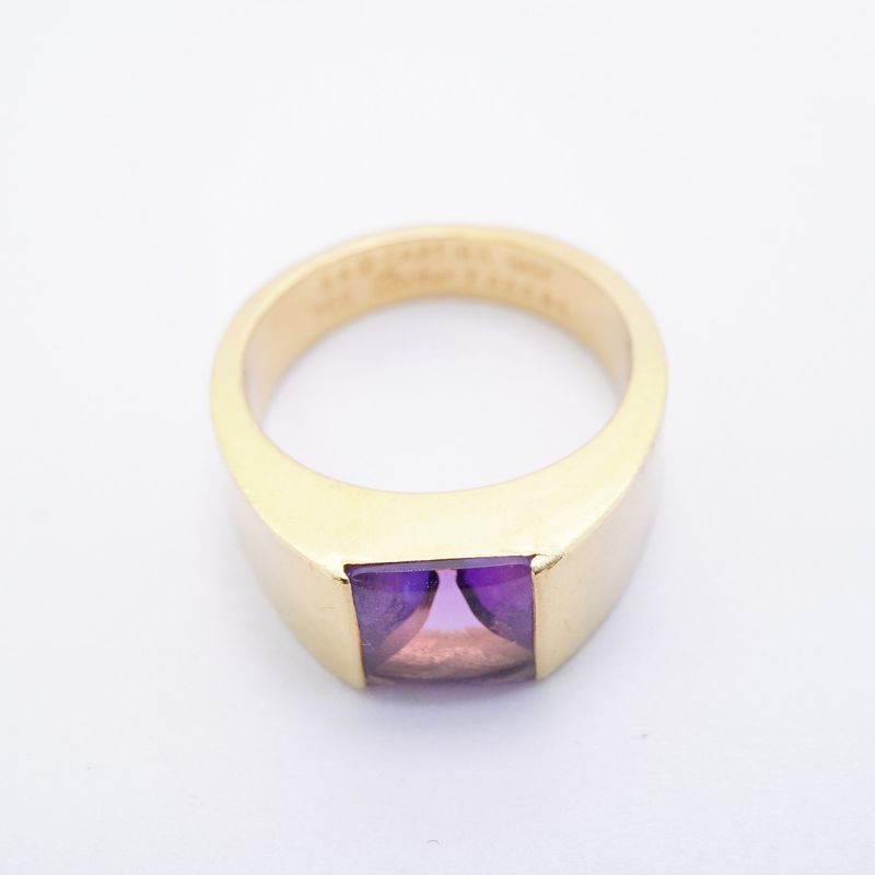 Cartier Ring Tank 18K Yellow Gold Yellow Gold Amethyst Purple #54 Ladies
