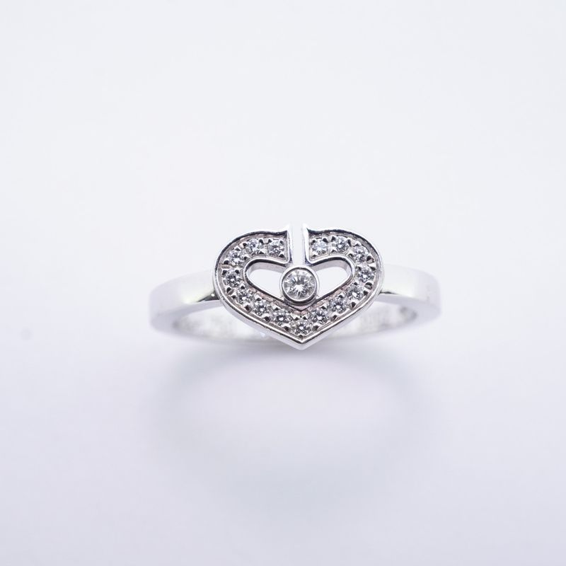 Cartier Ring C Heart 18K White Gold White Gold Diamond #50 Ladies