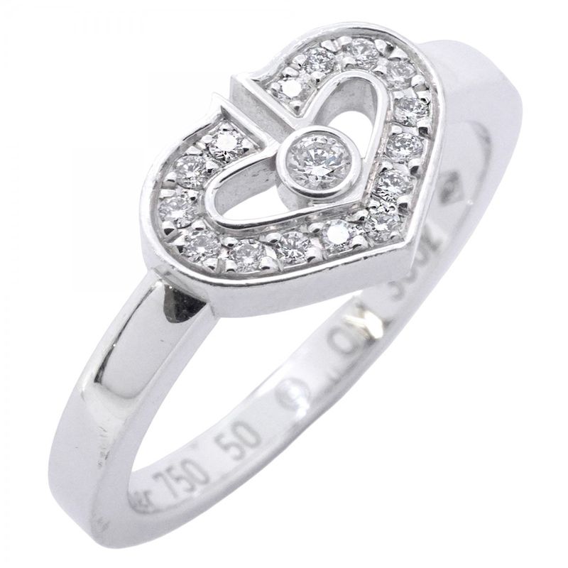 Cartier Ring C Heart 18K White Gold White Gold Diamond #50 Ladies