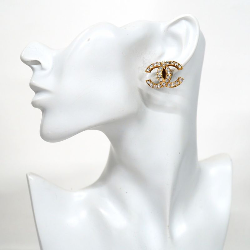 Chanel Earrings Coco Mark GP Plated Rhinestone Gold Ladies
