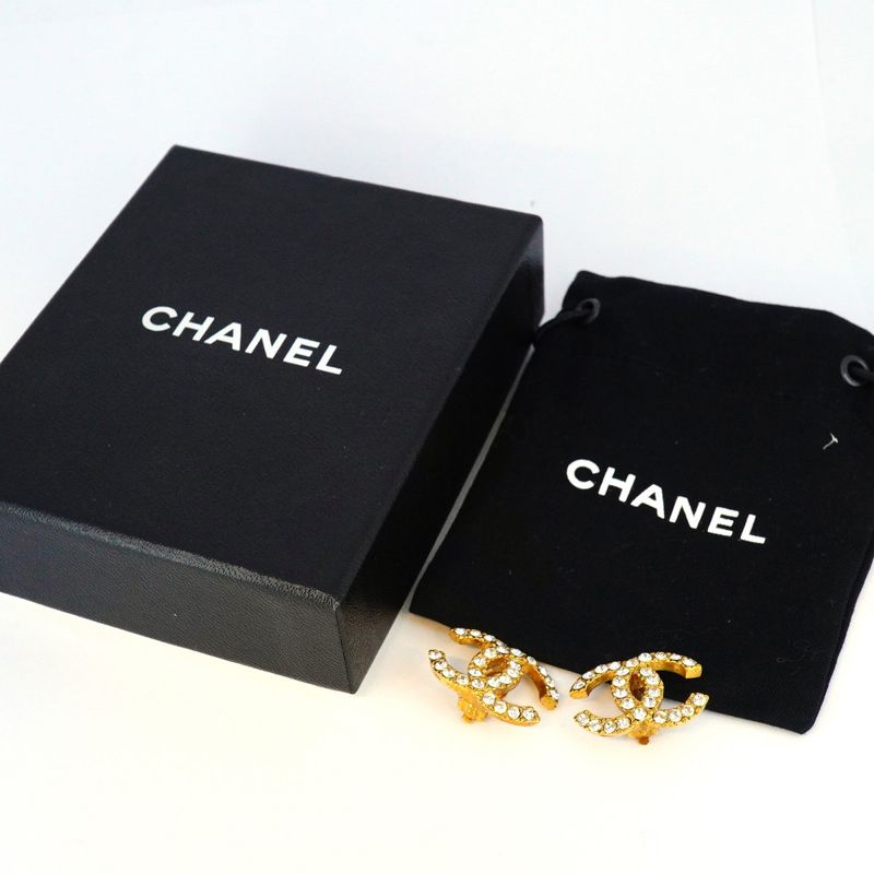 Chanel Earrings Coco Mark GP Plated Rhinestone Gold Ladies