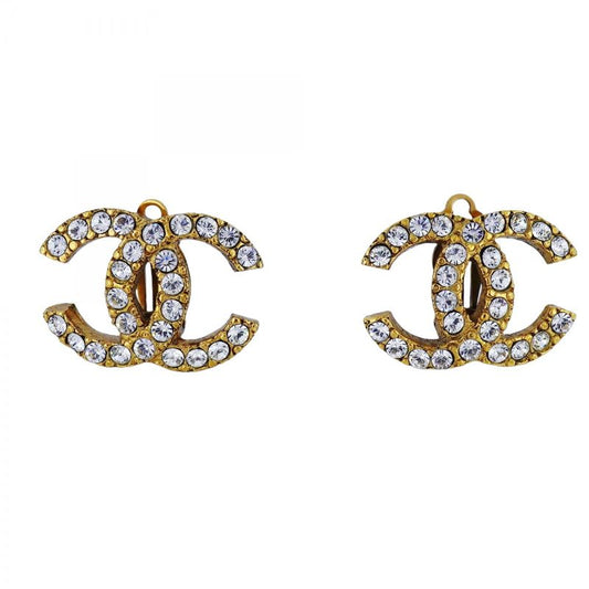 Chanel Earrings Coco Mark GP Plated Rhinestone Gold Ladies