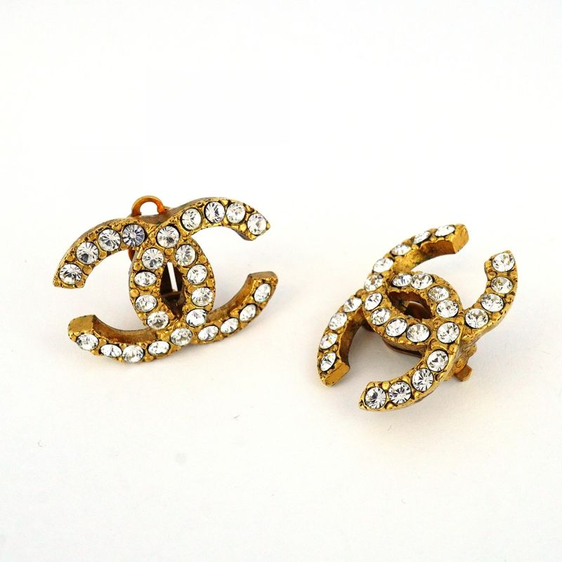 Chanel Earrings Coco Mark GP Plated Rhinestone Gold Ladies
