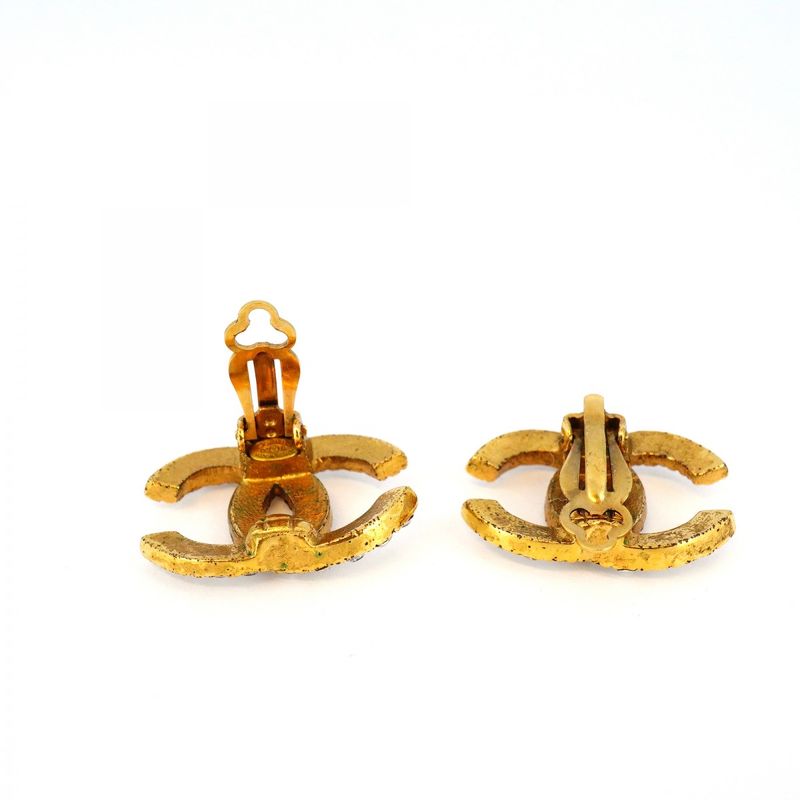 Chanel Earrings Coco Mark GP Plated Rhinestone Gold Ladies