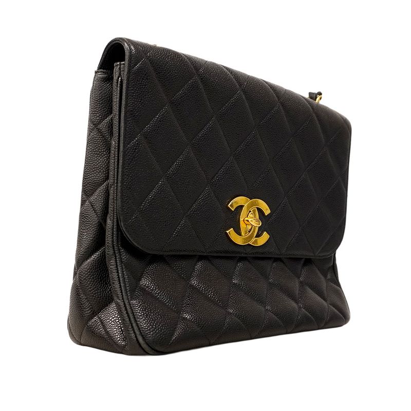 Chanel Shoulder Bag Matelasse Decacoco Caviar Skin Black Gold Hardware Women