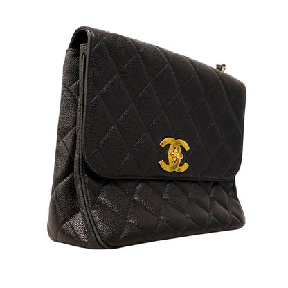 Chanel Shoulder Bag Matelasse Decacoco Caviar Skin Black Gold Hardware Women