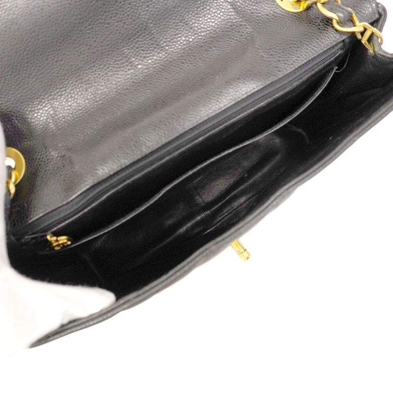 Chanel Shoulder Bag Matelasse Decacoco Caviar Skin Black Gold Hardware Women