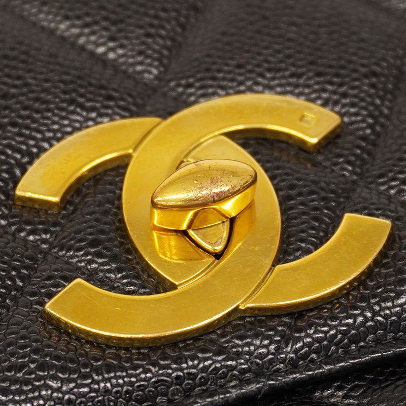 Chanel Shoulder Bag Matelasse Decacoco Caviar Skin Black Gold Hardware Women