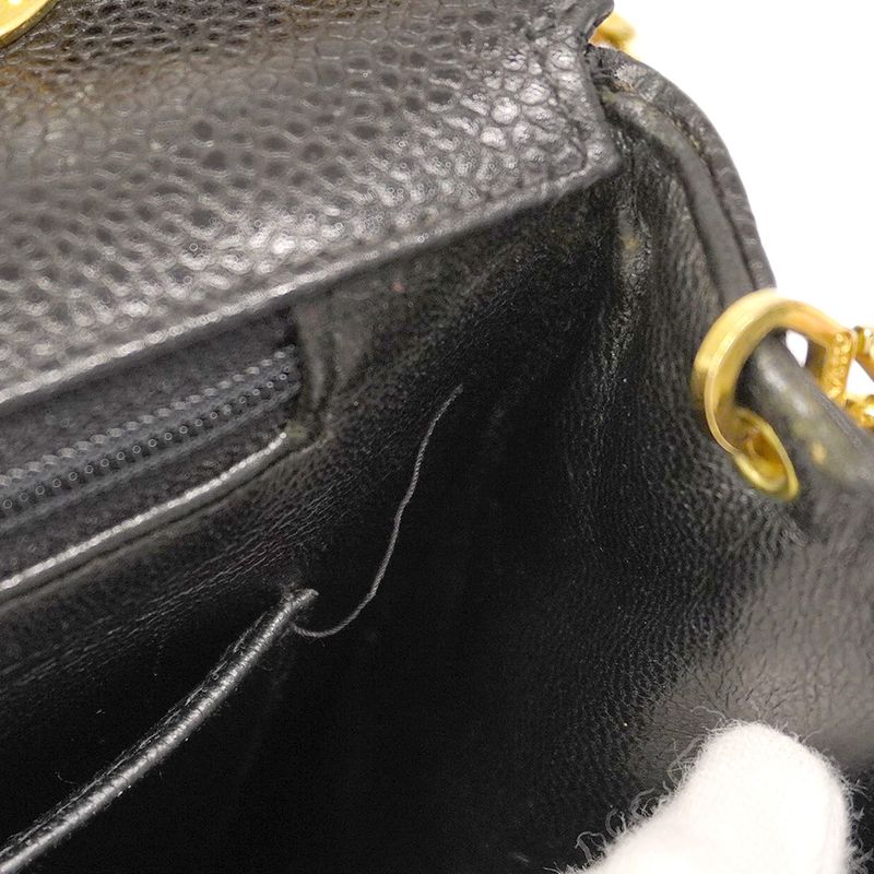 Chanel Shoulder Bag Matelasse Decacoco Caviar Skin Black Gold Hardware Women