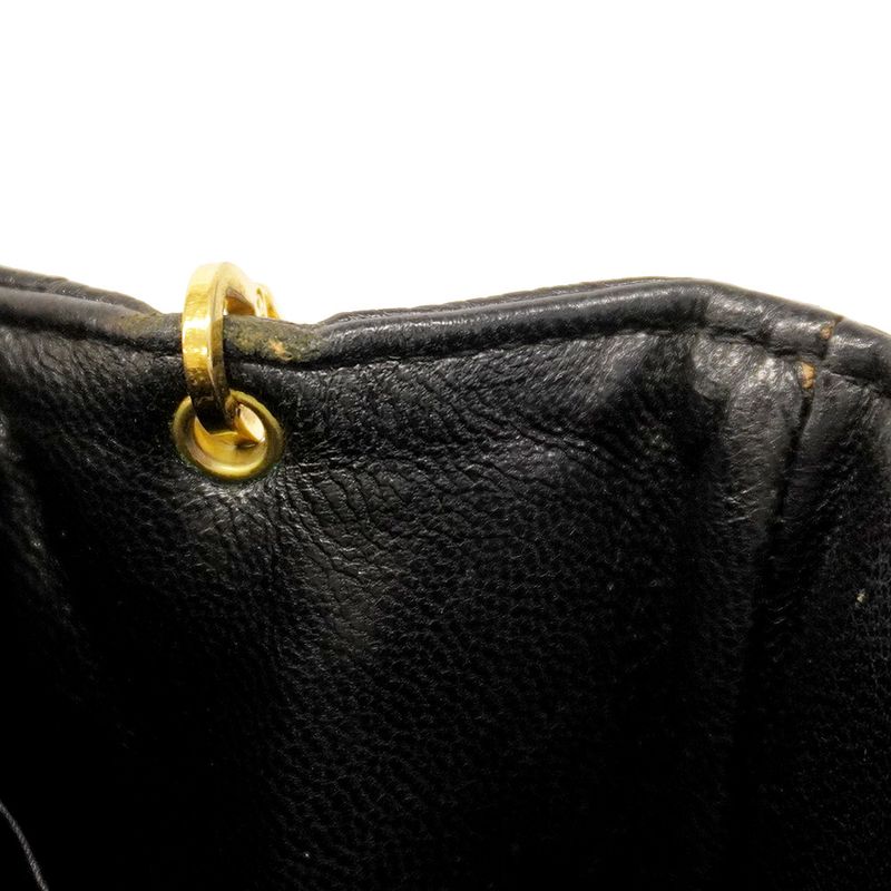 Chanel Shoulder Bag Matelasse Decacoco Caviar Skin Black Gold Hardware Women